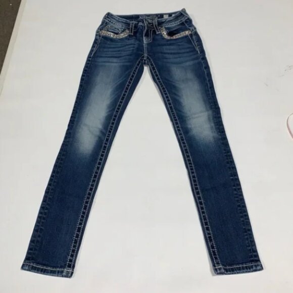 Miss Me Women's Blue Embellished Sequins Mid Rise Jeans 25x30 0419 Women’s Jeans - Picture 4 of 12